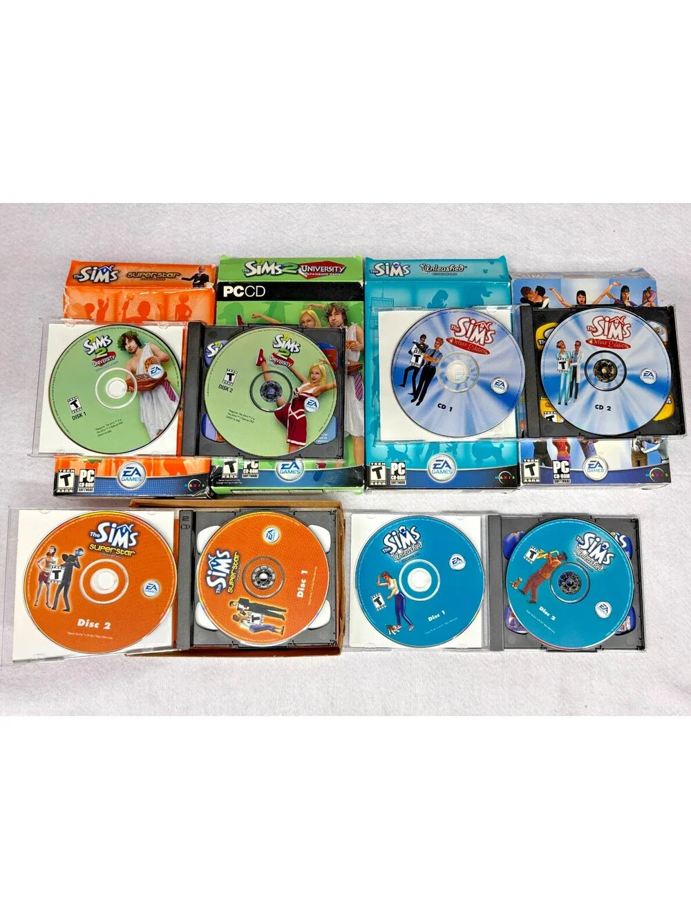Lot of 4 Sims PC Games Expansion Packs University Unleashed Superstar Deluxe